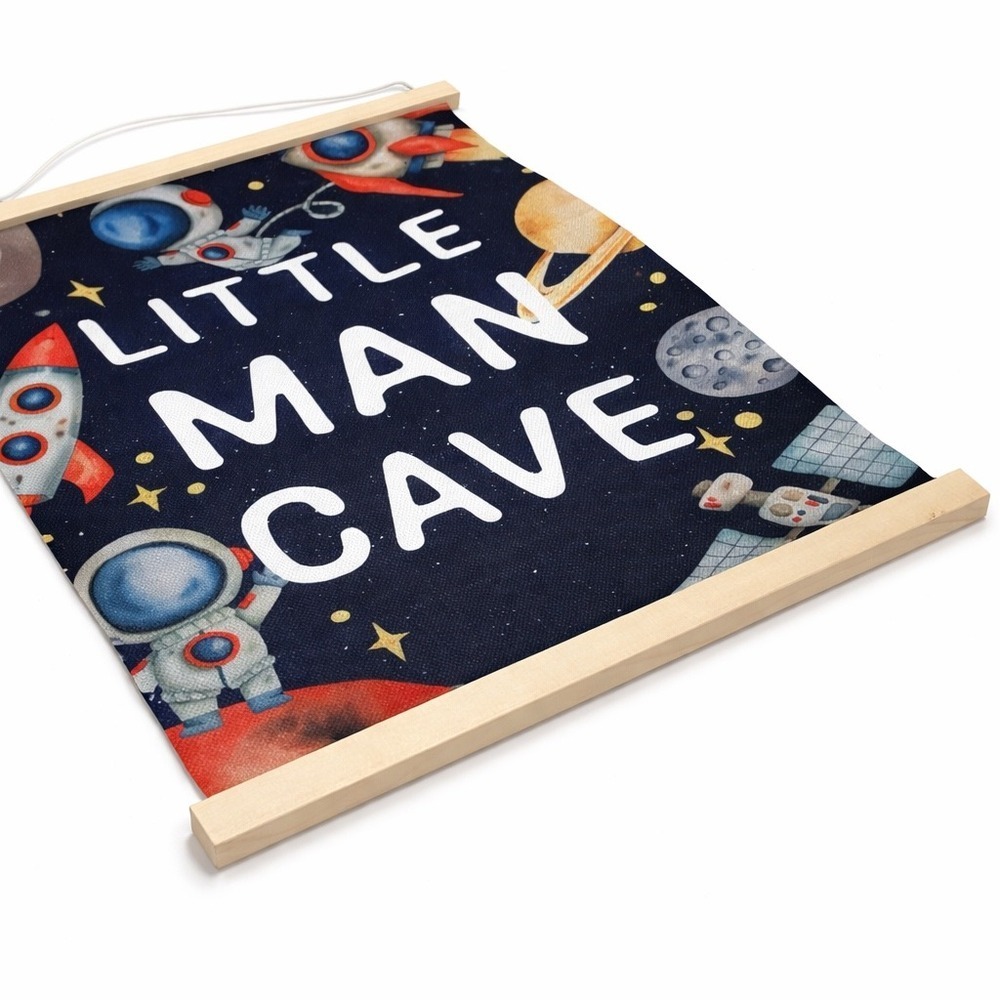 Little Man Cave Outer Space Canvas Wall Hanging Astronaut Rocket Decor 12x16 - Picture 2 of 4